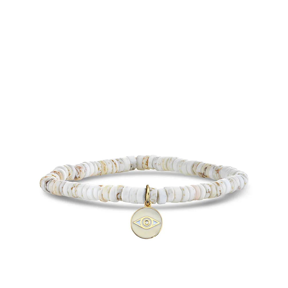 Kids Collection Gold & Diamond Eye Coin on White Turquoise Heishi
