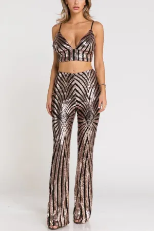 KINLEY SEQUIN FLARE PANTS BLK/GOLD