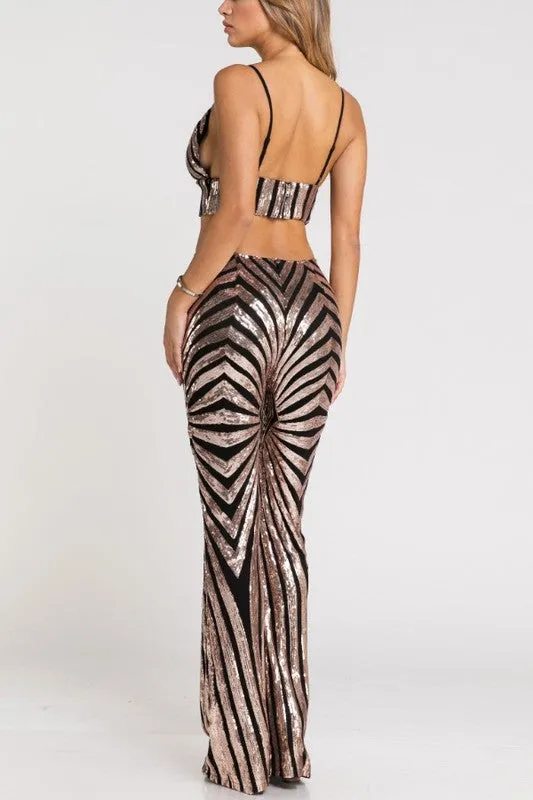 KINLEY SEQUIN FLARE PANTS BLK/GOLD