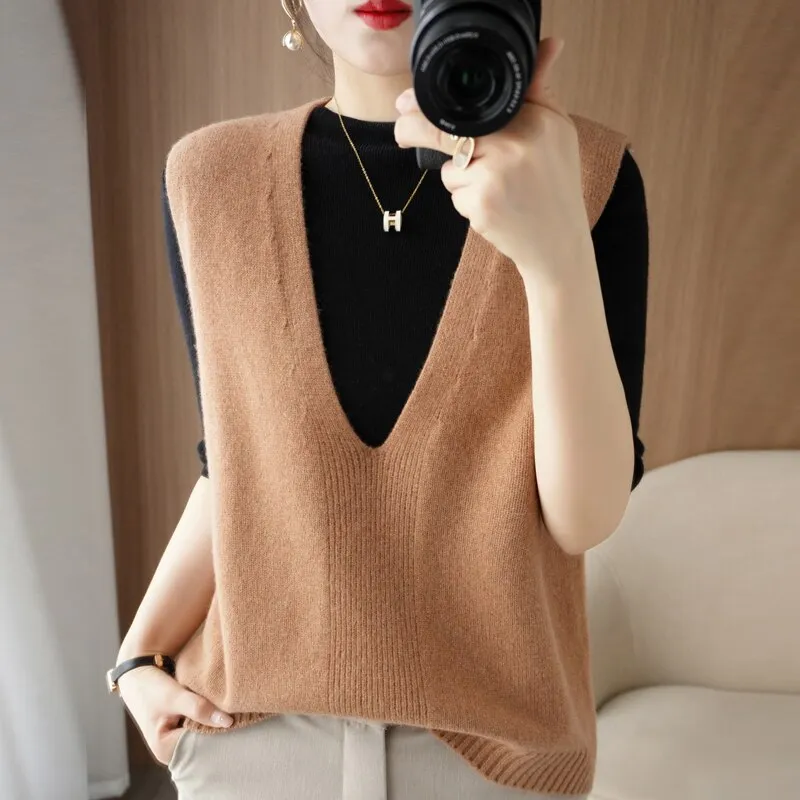 Knitted Pullover Loose Vest Sweater Knitted Vest for Women
