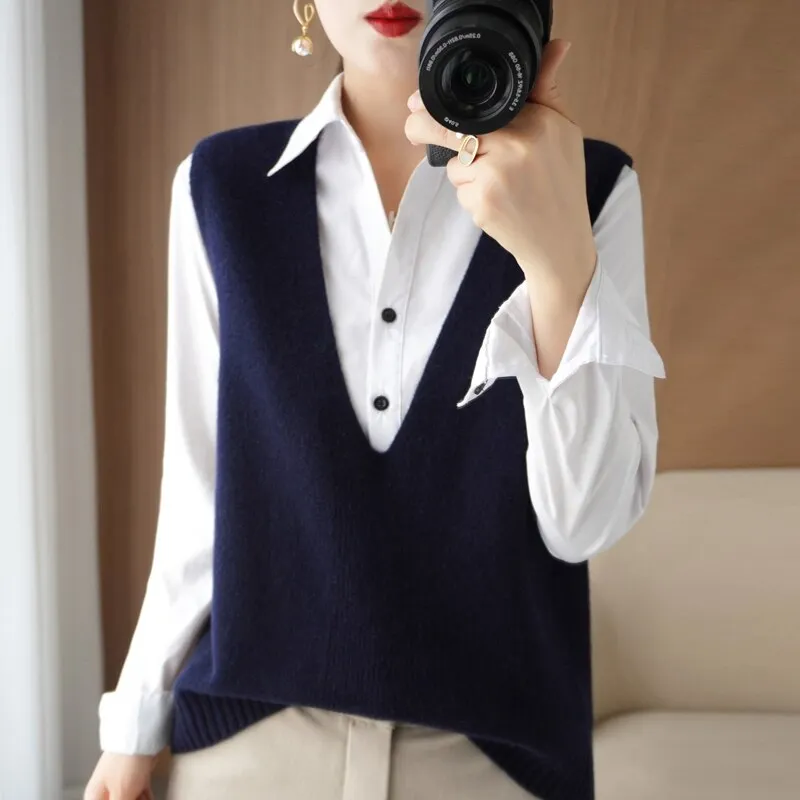 Knitted Pullover Loose Vest Sweater Knitted Vest for Women