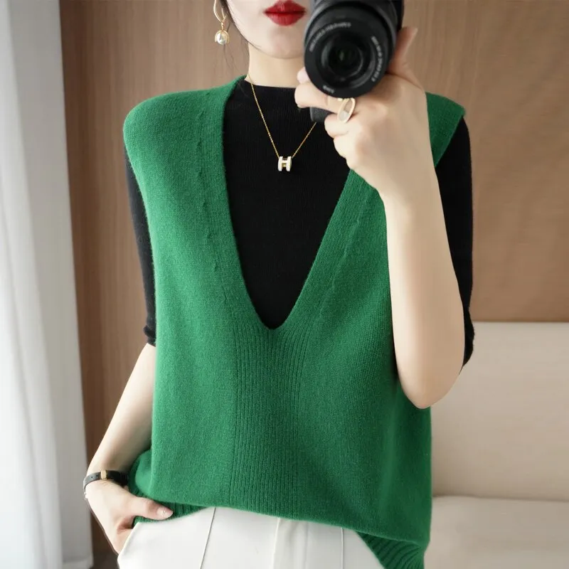 Knitted Pullover Loose Vest Sweater Knitted Vest for Women