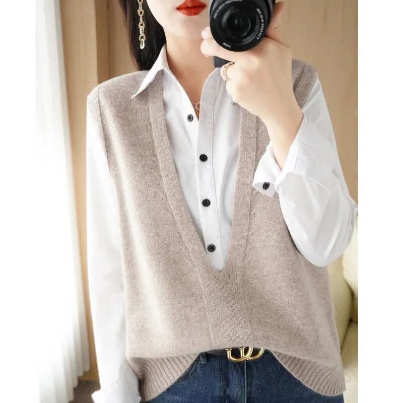 Knitted Pullover Loose Vest Sweater Knitted Vest for Women