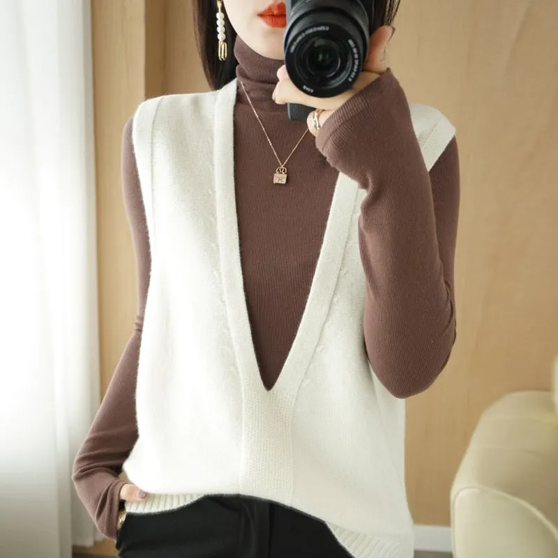 Knitted Pullover Loose Vest Sweater Knitted Vest for Women