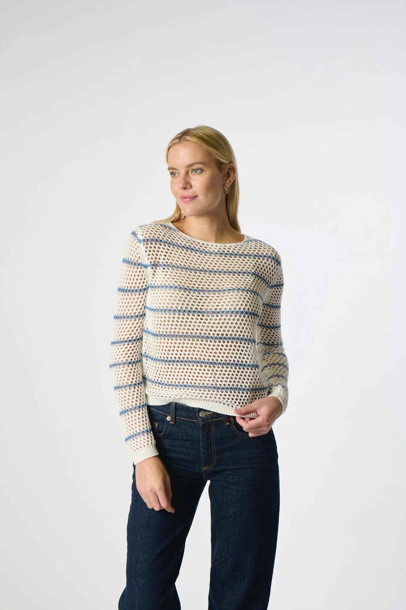 KOKUN-Mesh Stripe Pullover White/Miner