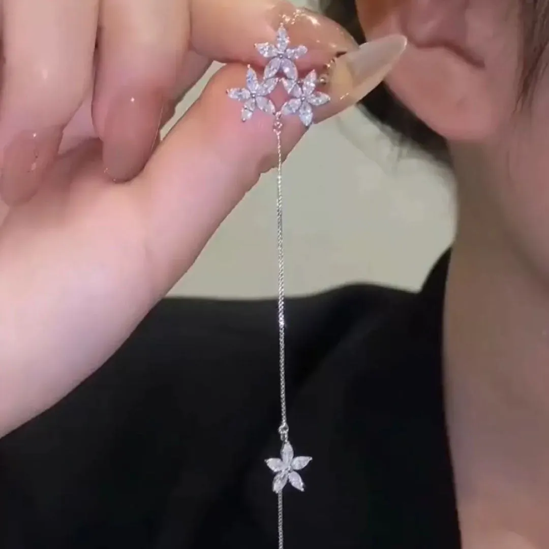 Korean Studded Three Flowers Ear Cuff 2 Pcs/Set