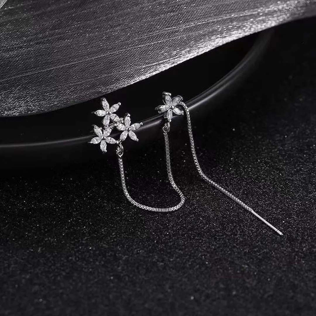 Korean Studded Three Flowers Ear Cuff 2 Pcs/Set