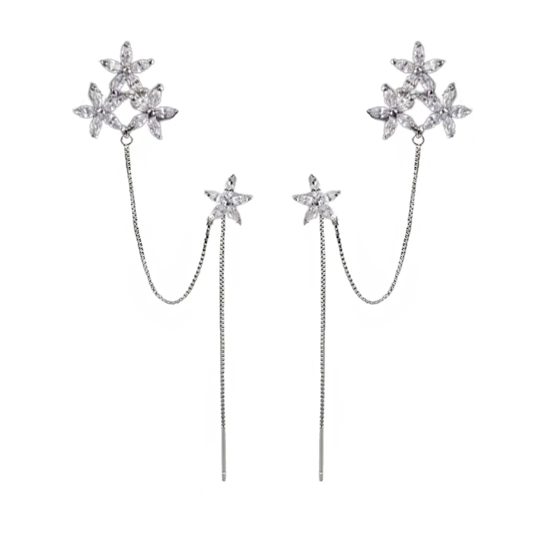 Korean Studded Three Flowers Ear Cuff 2 Pcs/Set
