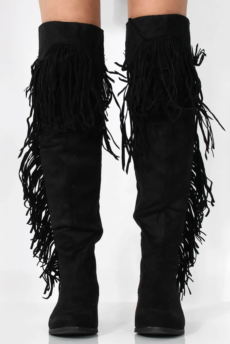 Kristen Black Tassel Knee High Boots