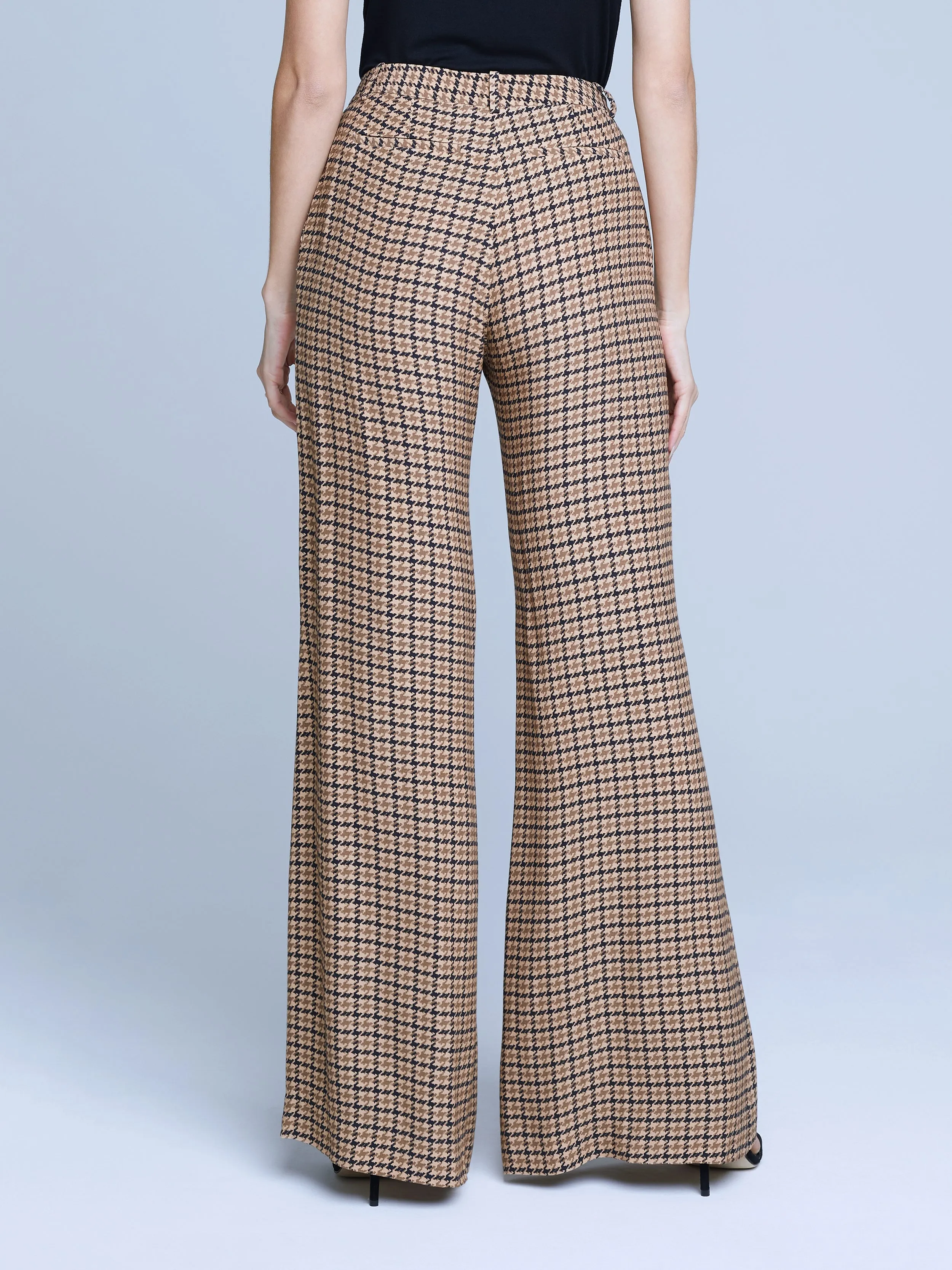 L'Agence - Pilar Wide Leg Pant - Soft Camel Houndstooth