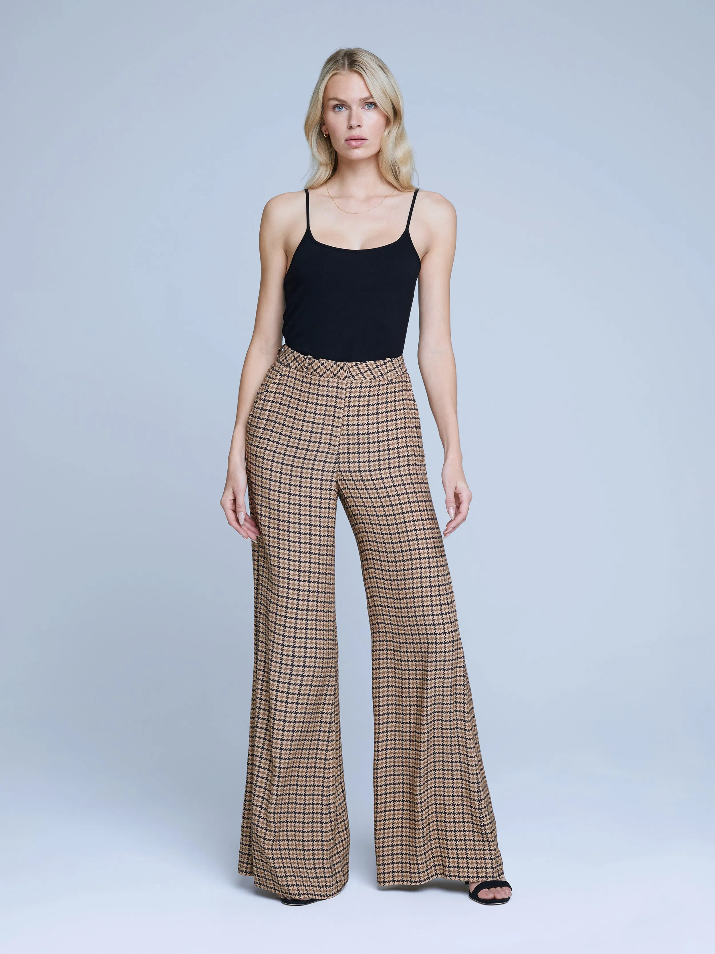 L'Agence - Pilar Wide Leg Pant - Soft Camel Houndstooth