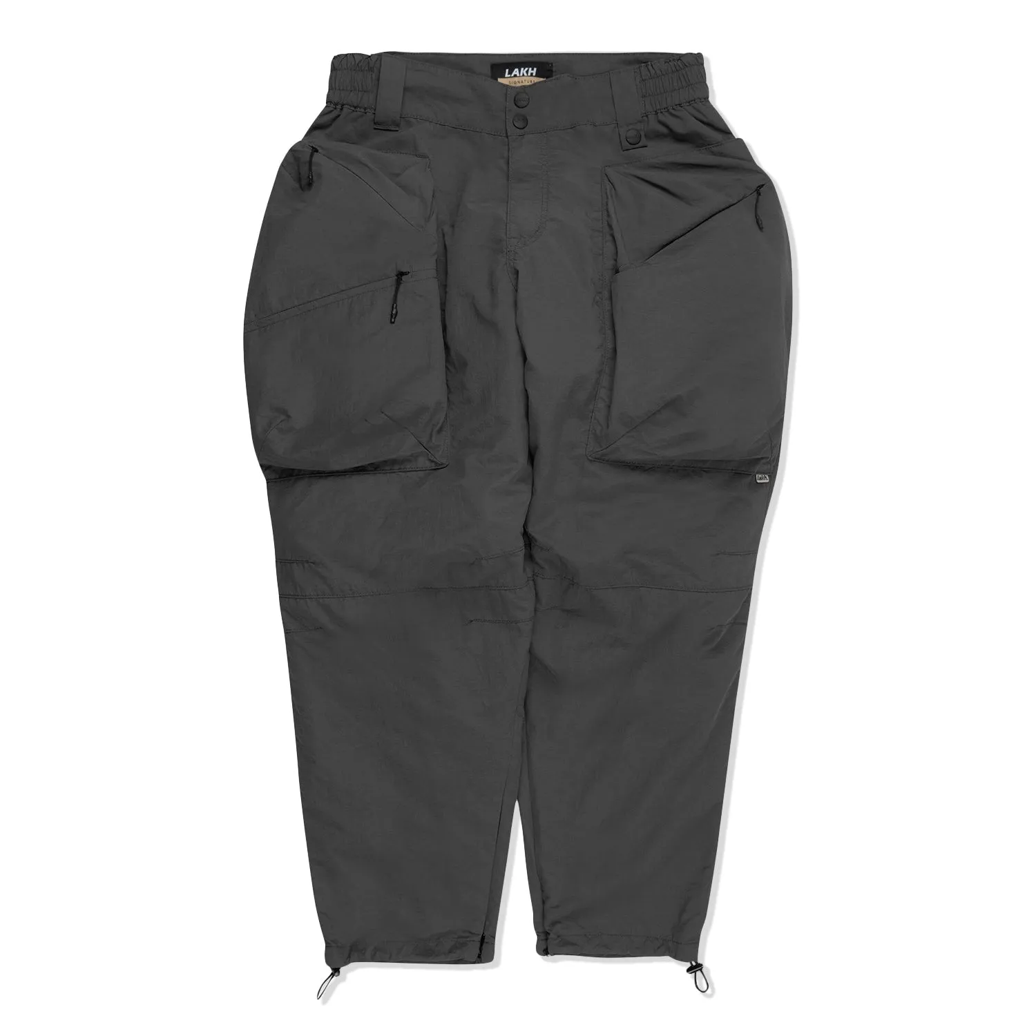 LAKH Men Trapezoid Pockets Utility Pants Grey