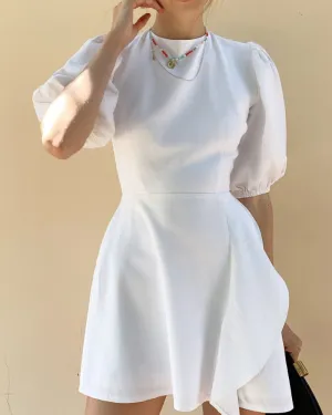 Lantern Bubbles Sleeve Ruffles Hem Backless Party Mini Dresses