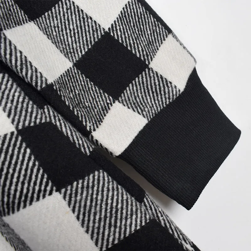 Lantern Sleeve Houndstooth Contrast Mini Dresses
