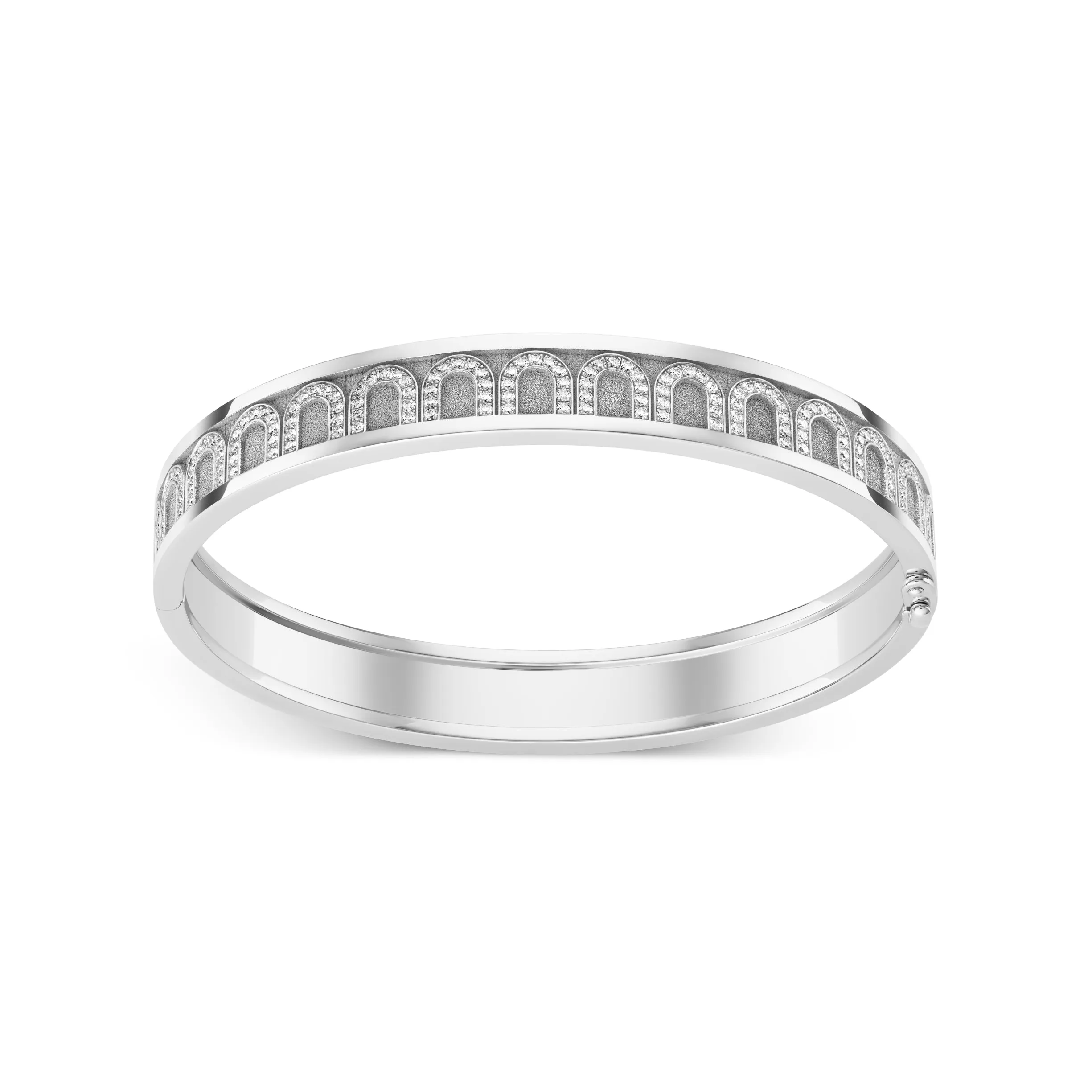 L'Arc de DAVIDOR Bangle MM, 18k White Gold with Satin Finish and Arcade Diamonds