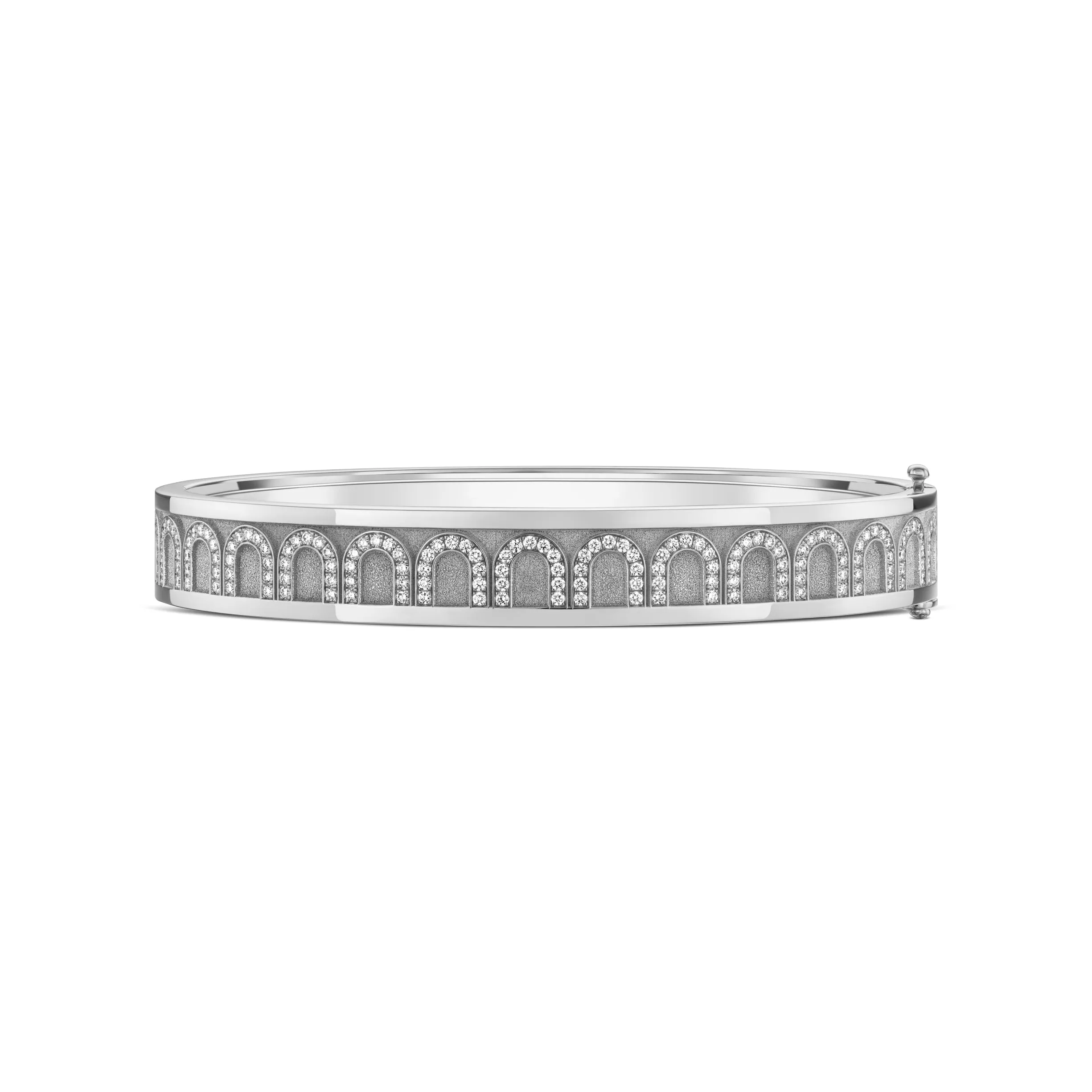 L'Arc de DAVIDOR Bangle MM, 18k White Gold with Satin Finish and Arcade Diamonds