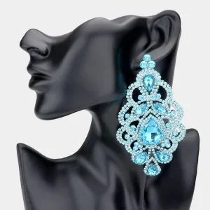 Large Aqua Crystal and Rhinestone Chandelier Earrings | 528996