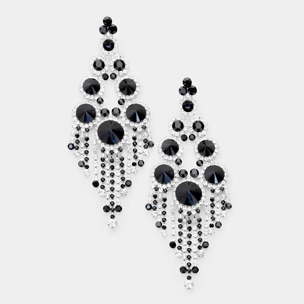 Large Black and Clear Crystal Chandelier Earrings | 454004