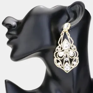 Large Crystal Teardrop Pointed Chandelier Statement Earrings on Gold | Pageant Earrings |  618866