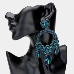 Large Long Elegant Teal Chandelier Pageant Prom Earrings | 537597