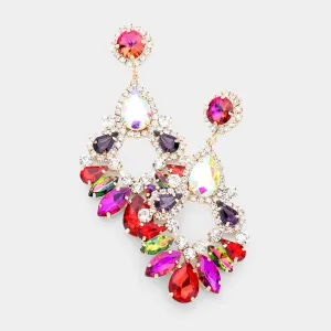Large Multi Crystal Teardrop Chandelier Earrings  | 459588