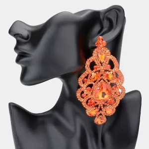 Large Orange Crystal and Rhinestone Chandelier Earrings | 528997