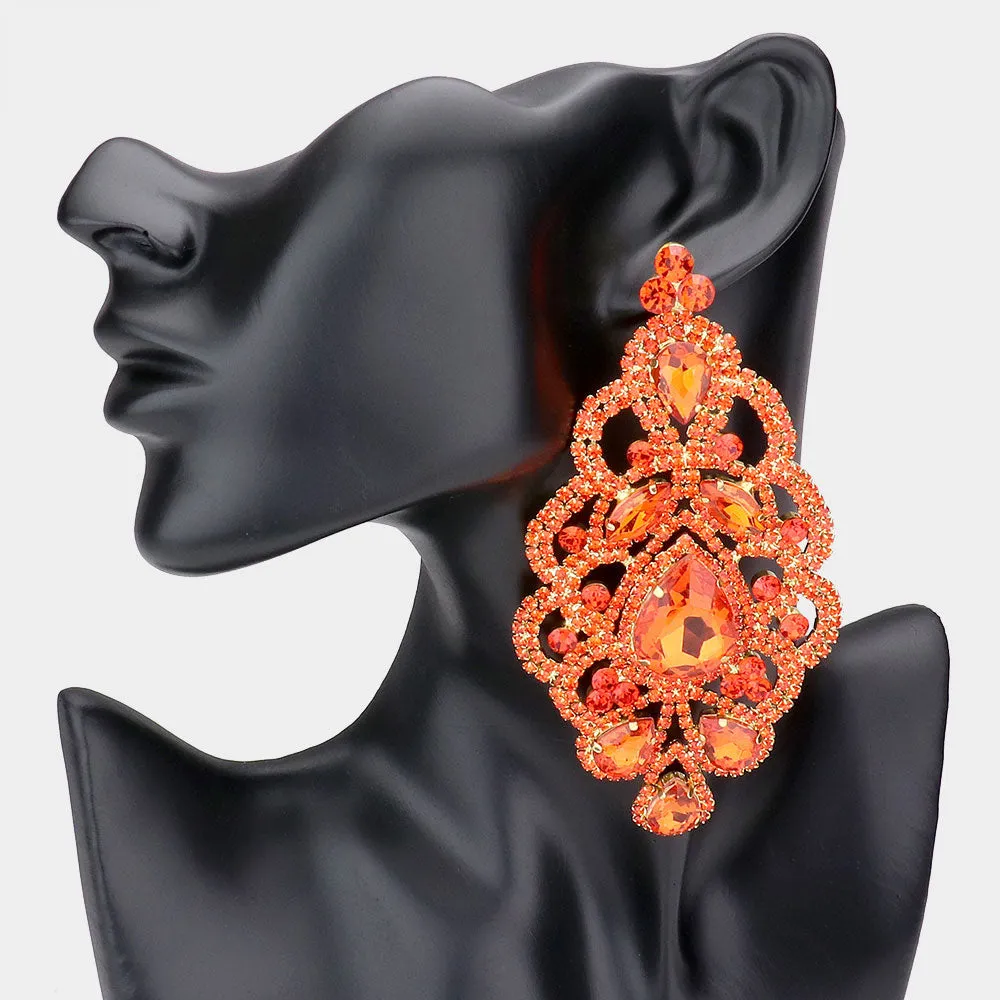 Large Orange Crystal and Rhinestone Chandelier Earrings | 528997