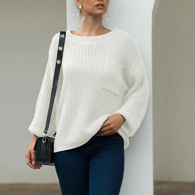 Large Pocket Sweater Thick Needle Pullover Loose Sweater