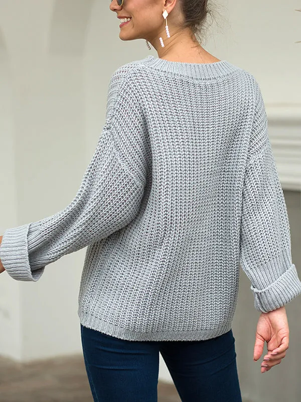 Large Pocket Sweater Thick Needle Pullover Loose Sweater