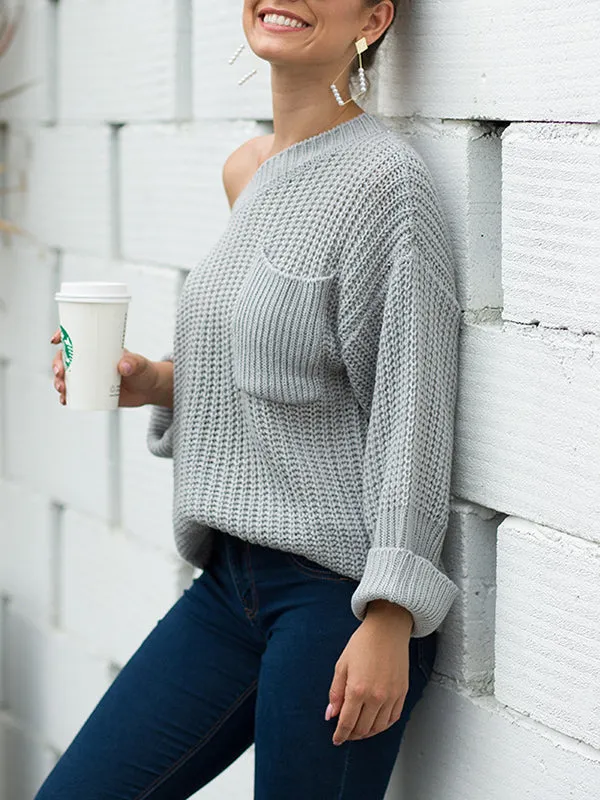 Large Pocket Sweater Thick Needle Pullover Loose Sweater