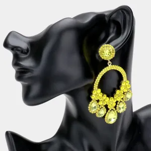 Large Yellow Crystal Teardrop Open Chandelier Pageant Earrings  | Prom Earrings | 508873