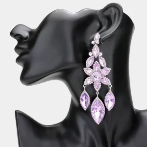 Lavender Flower Triple Marquise Stone Chandelier Evening Earrings   | Statement Earrings | 608513