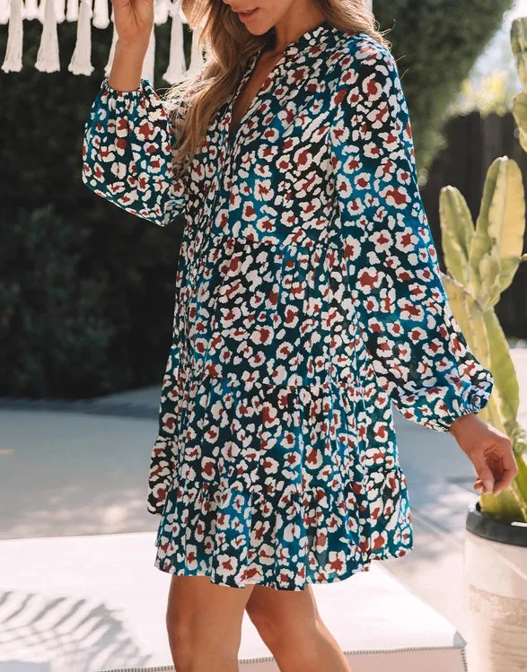 LEOPARD BUBBLE SLEEVE DRESS