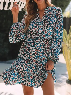 LEOPARD BUBBLE SLEEVE DRESS