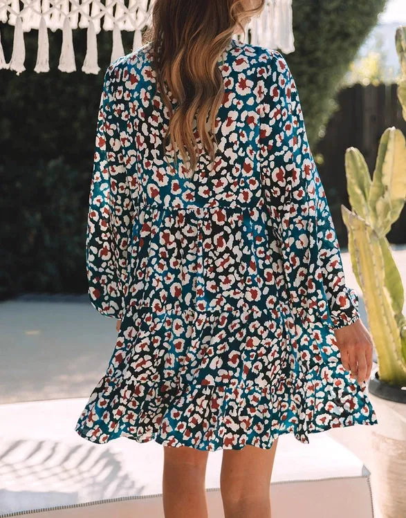 LEOPARD BUBBLE SLEEVE DRESS