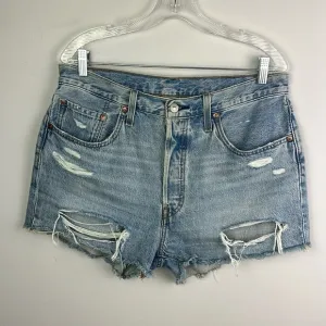 Levi’s 501 Distressed Raw Hem Jean Shorts Cutofffs High Waisted Size 32 Cotton