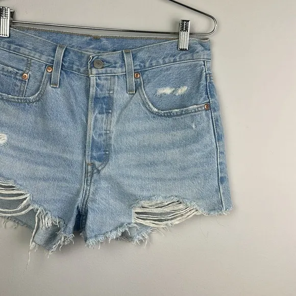 Levi’s 501 Distressed Raw Hem Size 28 Jean Shorts Cutoffs  High Waisted Cotton
