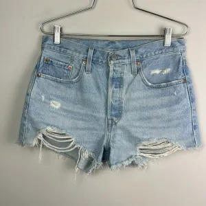 Levi’s 501 Distressed Raw Hem Size 28 Jean Shorts Cutoffs  High Waisted Cotton