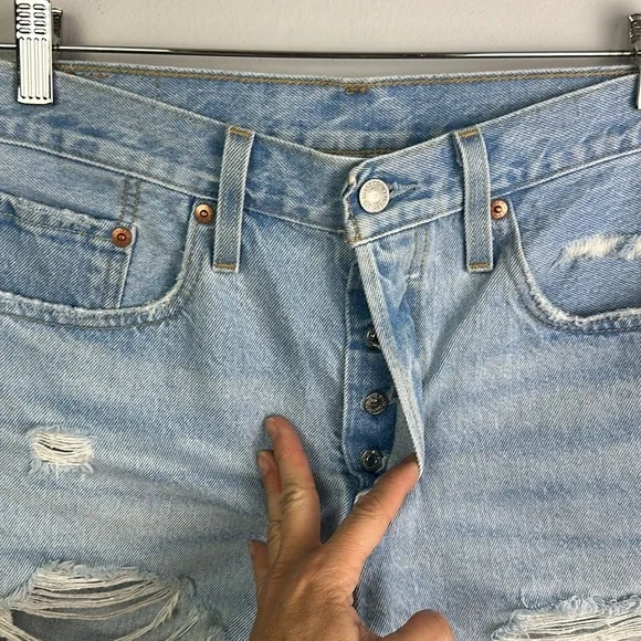 Levi’s 501 Distressed Raw Hem Size 28 Jean Shorts Cutoffs  High Waisted Cotton