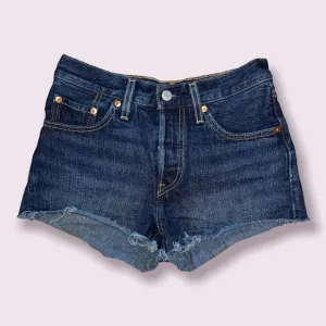 Levi’s 501 Jean Shorts High Rise Dark Wash Denim Raw Hem Classic Womens Size 24