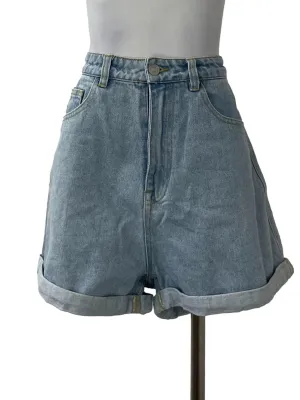 Light Blue Denim Cuffed Shorts