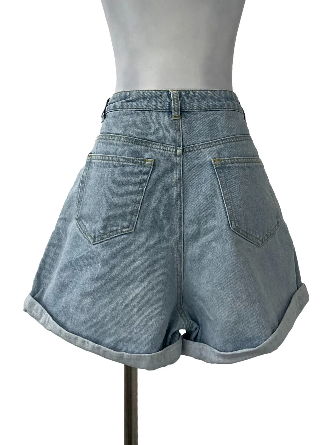 Light Blue Denim Cuffed Shorts