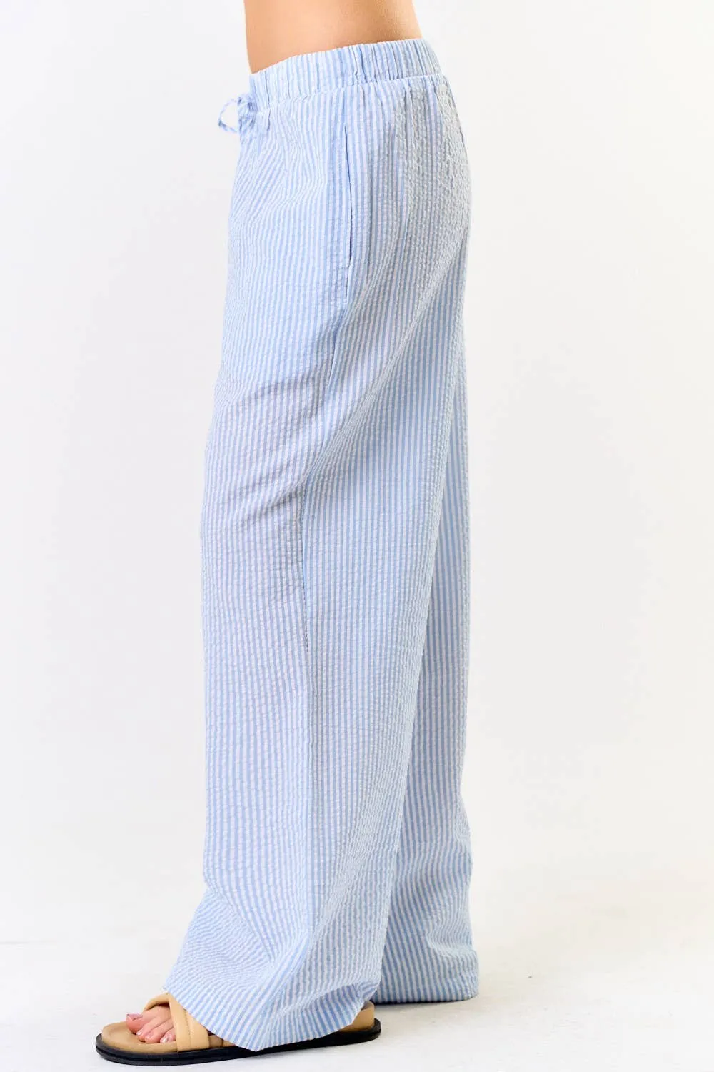 Light Blue Striped Wide Leg Pajama Pants