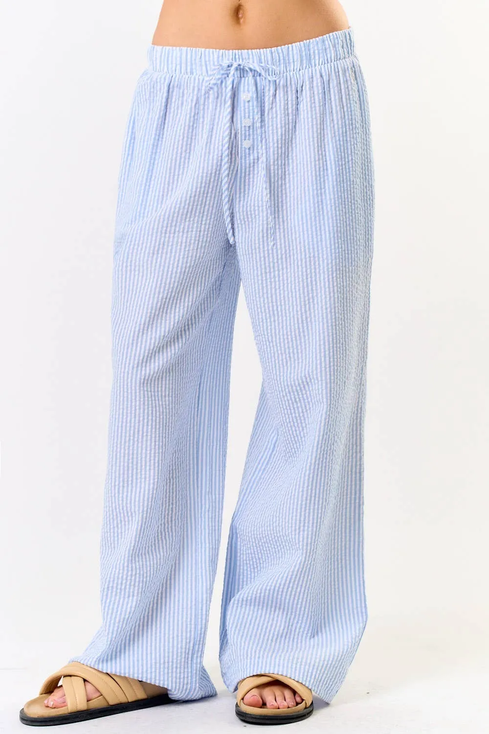 Light Blue Striped Wide Leg Pajama Pants