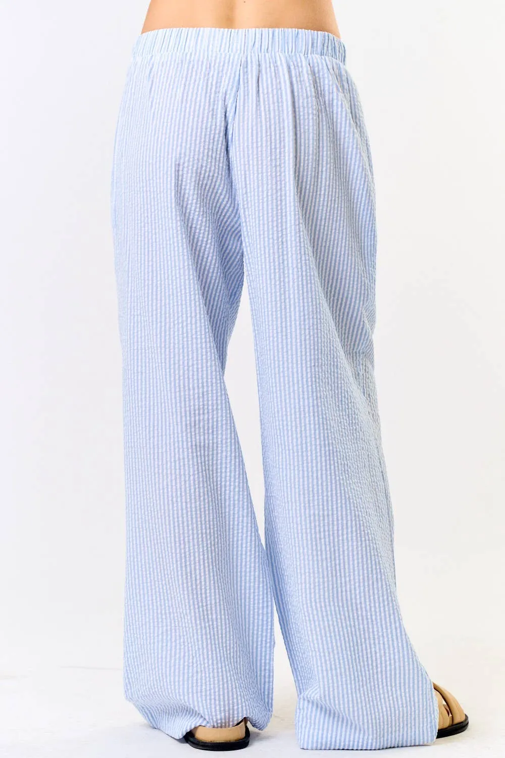 Light Blue Striped Wide Leg Pajama Pants
