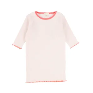Lil Legs Contrast Edge Tee Three Quarter Sleeve - Pale Pink/Coral