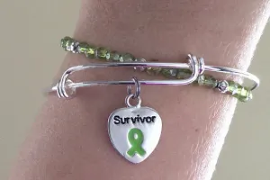 Lime Green Awareness Expandable Charm Bracelet Adjustable Bangle with Beaded Expandable Bracelet Gift (Other Awareness Ribbons Available)