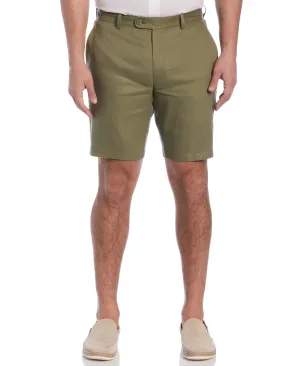 Linen-Blend Flat Front Shorts