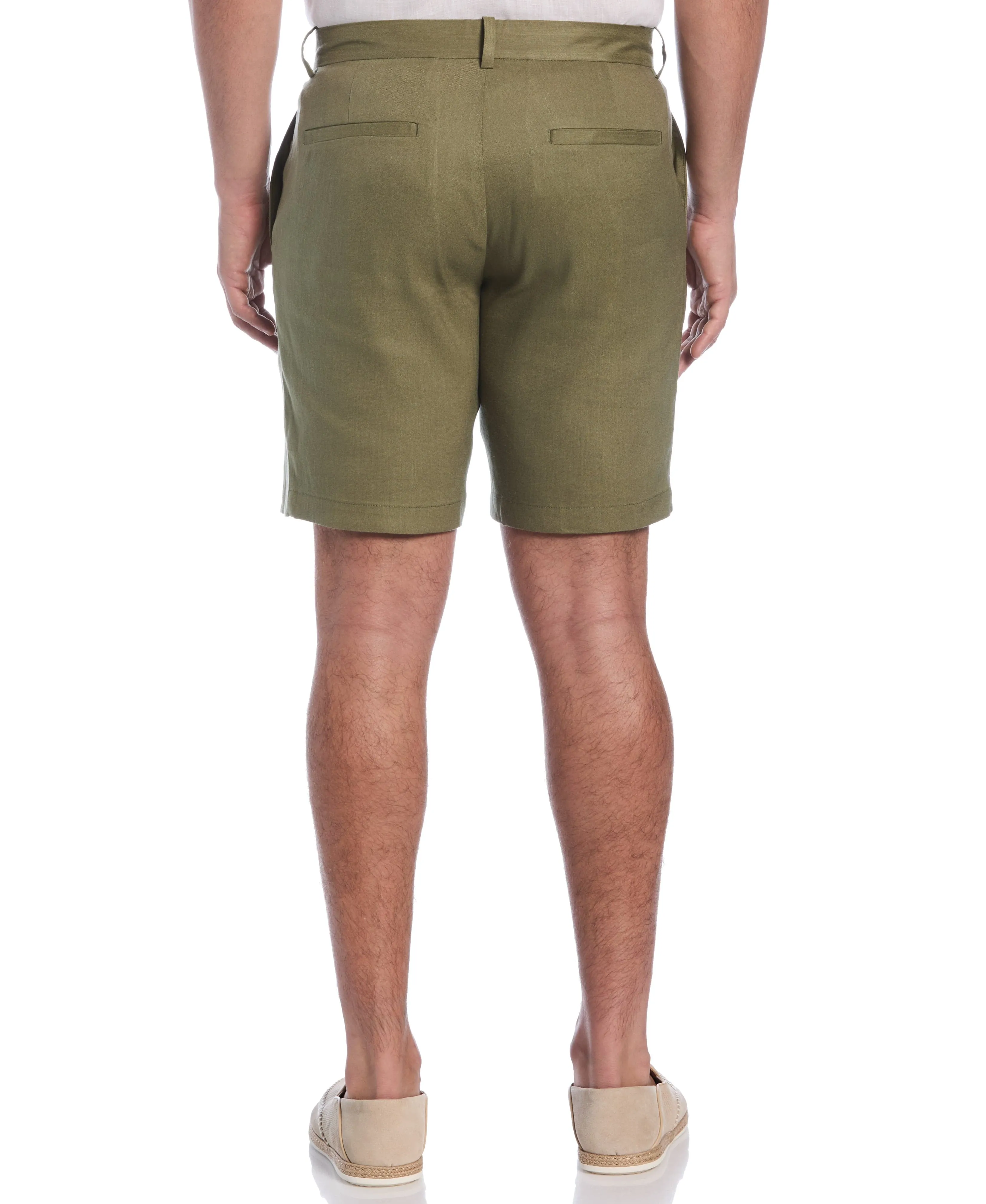 Linen-Blend Flat Front Shorts