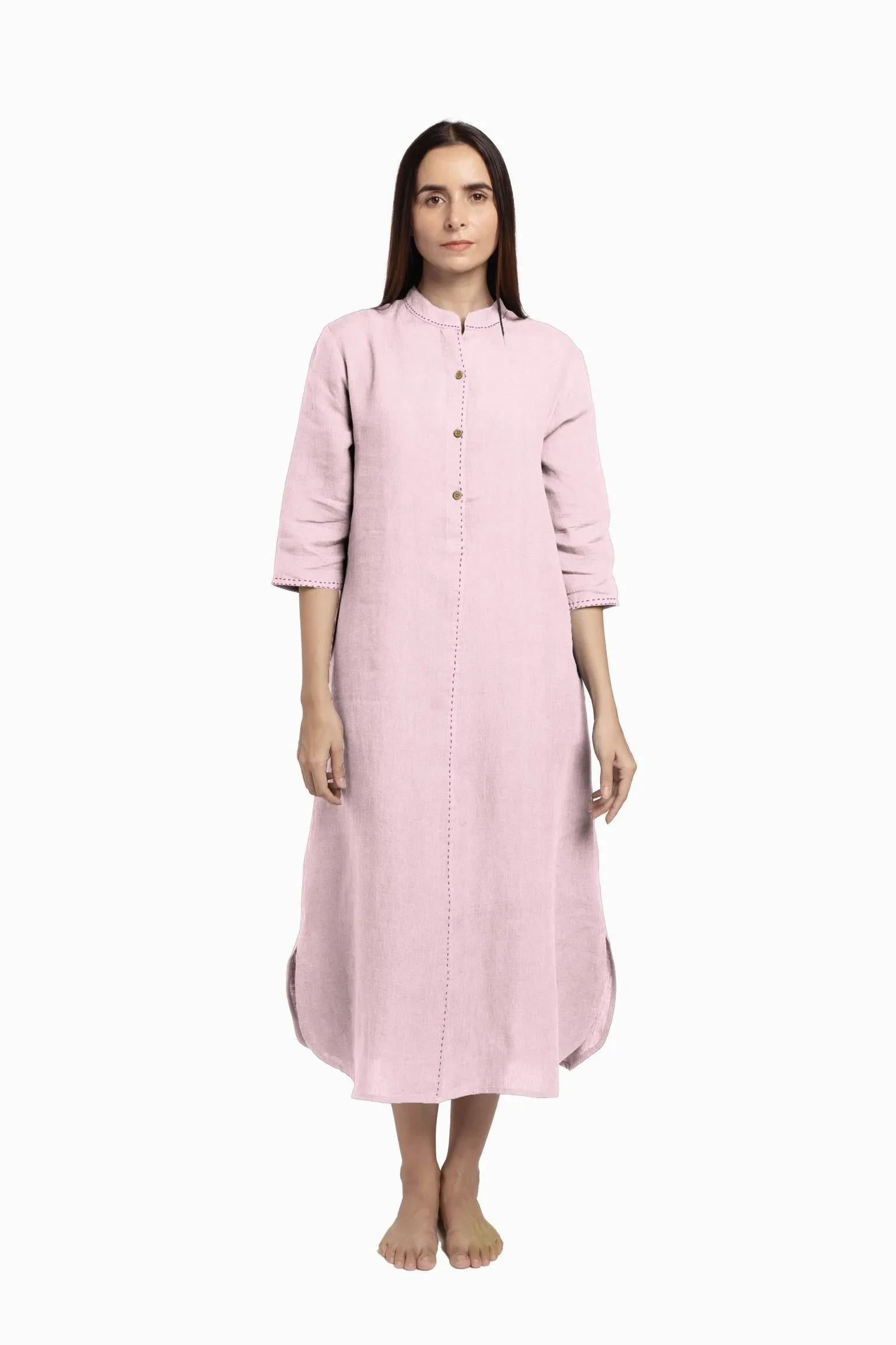 Linen Drizzle Shirt Dress-Sage Green